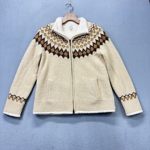 L.L. Bean Women's Cream and Brown Knit Jacket - Picture 2 of 11